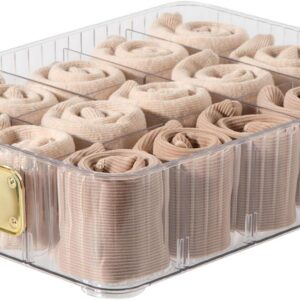 15-Compartment Detachable Plastic Underwear Drawer Organizer with Transparent Lid