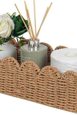 Scalloped Toilet Paper Storage Basket W/Handle for Home Decor