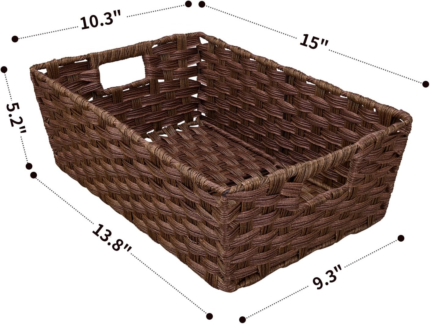 Large Wicker Storage Basket, Metal Frame, Set of 2, Washable Waterproof, 15" x 10.3" x 5.2", Brown Color, Woven Basket for Pantry, Toilet, Bathroom, Bedroom, Patio - Image 2