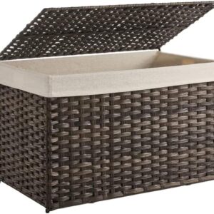 Woven Storage Basket with Lid, 42.3 Gallon (160L), Foldable
