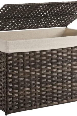 Woven Storage Basket with Lid, 42.3 Gallon (160L), Foldable