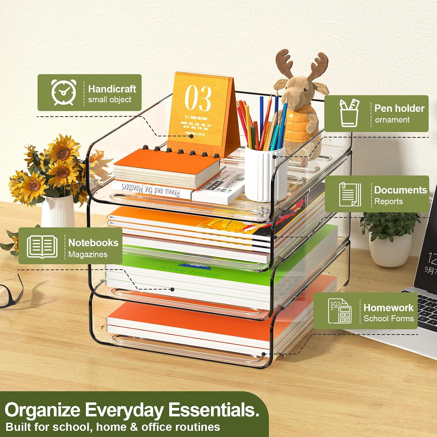 4-Layer Transparent Acrylic Stackable Desktop File Holder - Image 2