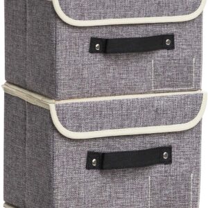 Small Linen-Look Fabric Storage Box with Lid (Set of 2)