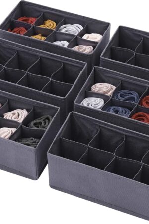 6-Piece Foldable Fabric Storage Box Set, Wardrobe Drawer Divider Storage Basket, Suitable for Clothes, Underwear, Socks, and Personal Care Items
